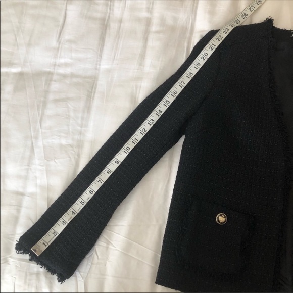 Zara Black Tweed Jacket V neck Blazer 2444 159 800 - Picture 8 of 9